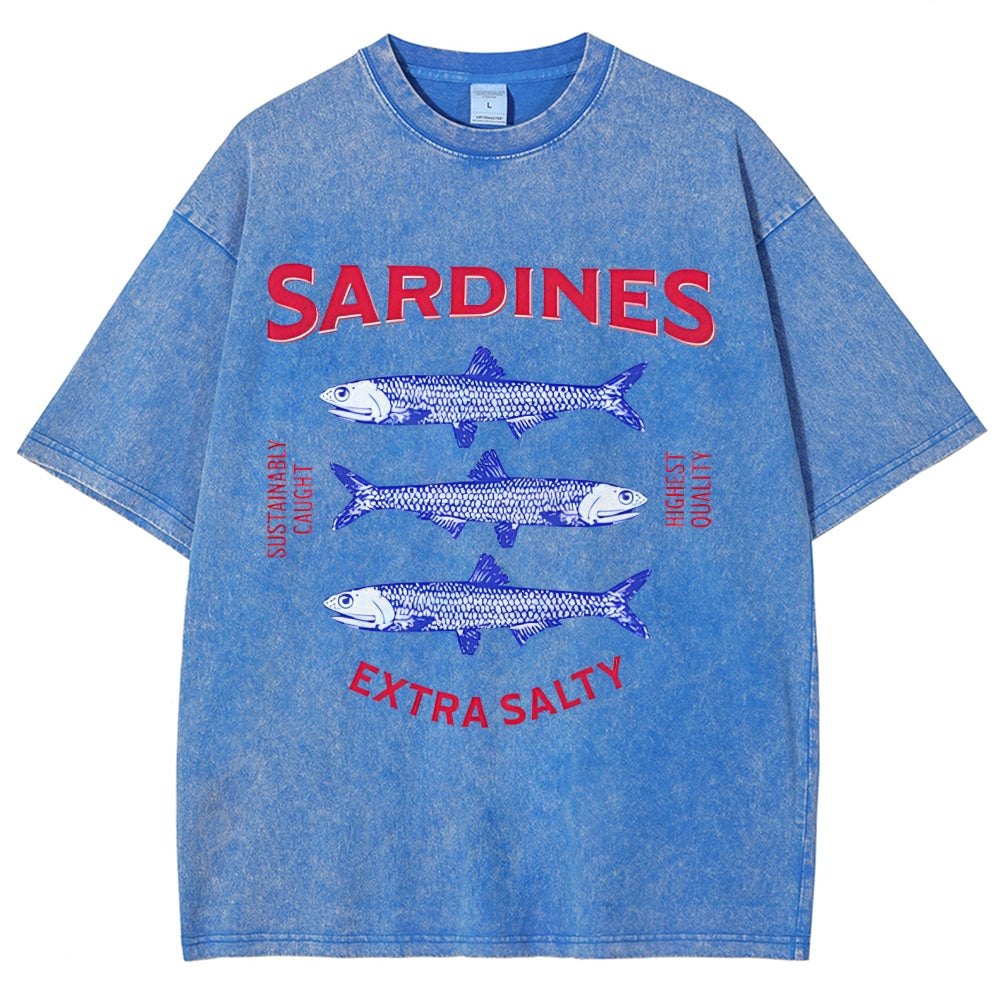 Unisex Sardines Printed Washed Tee
