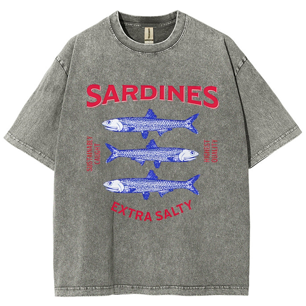 Unisex Sardines Printed Washed Tee