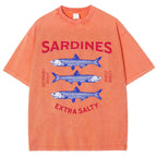 Unisex Sardines Printed Washed Tee
