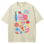 Unisex Sardines Printed Washed Tee