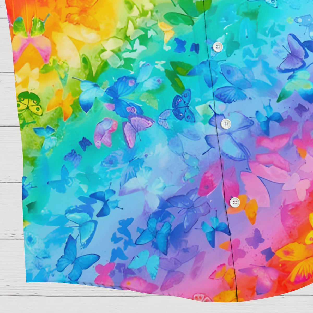Men's Shirt Collar Resort Rainbow Butterfly Printed Short Sleeve Shirt