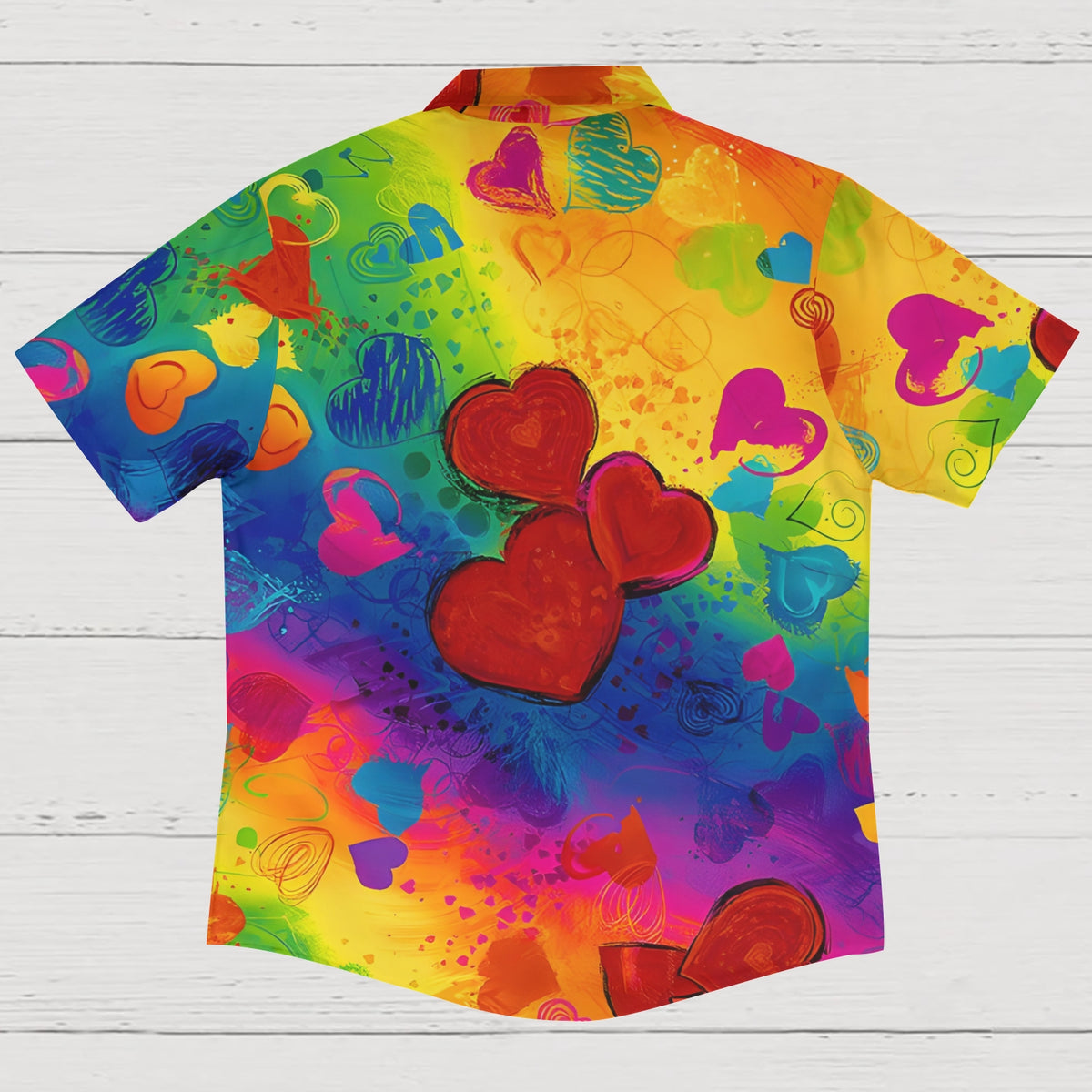Men's Shirt Collar Resort Rainbow Heart Printed  Short Sleeve Shirt