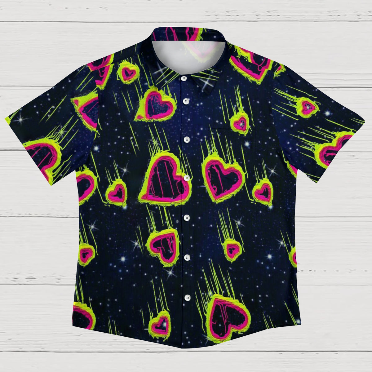 Men's Shirt Collar Resort Artistic Shooting Star Heart Printed Short Sleeve Shirt