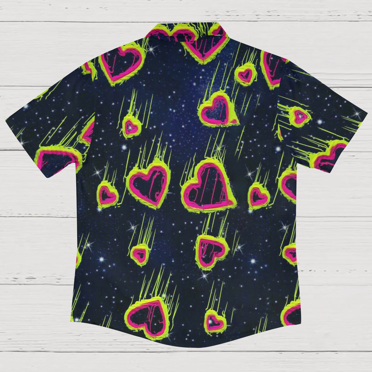 Men's Shirt Collar Resort Artistic Shooting Star Heart Printed Short Sleeve Shirt