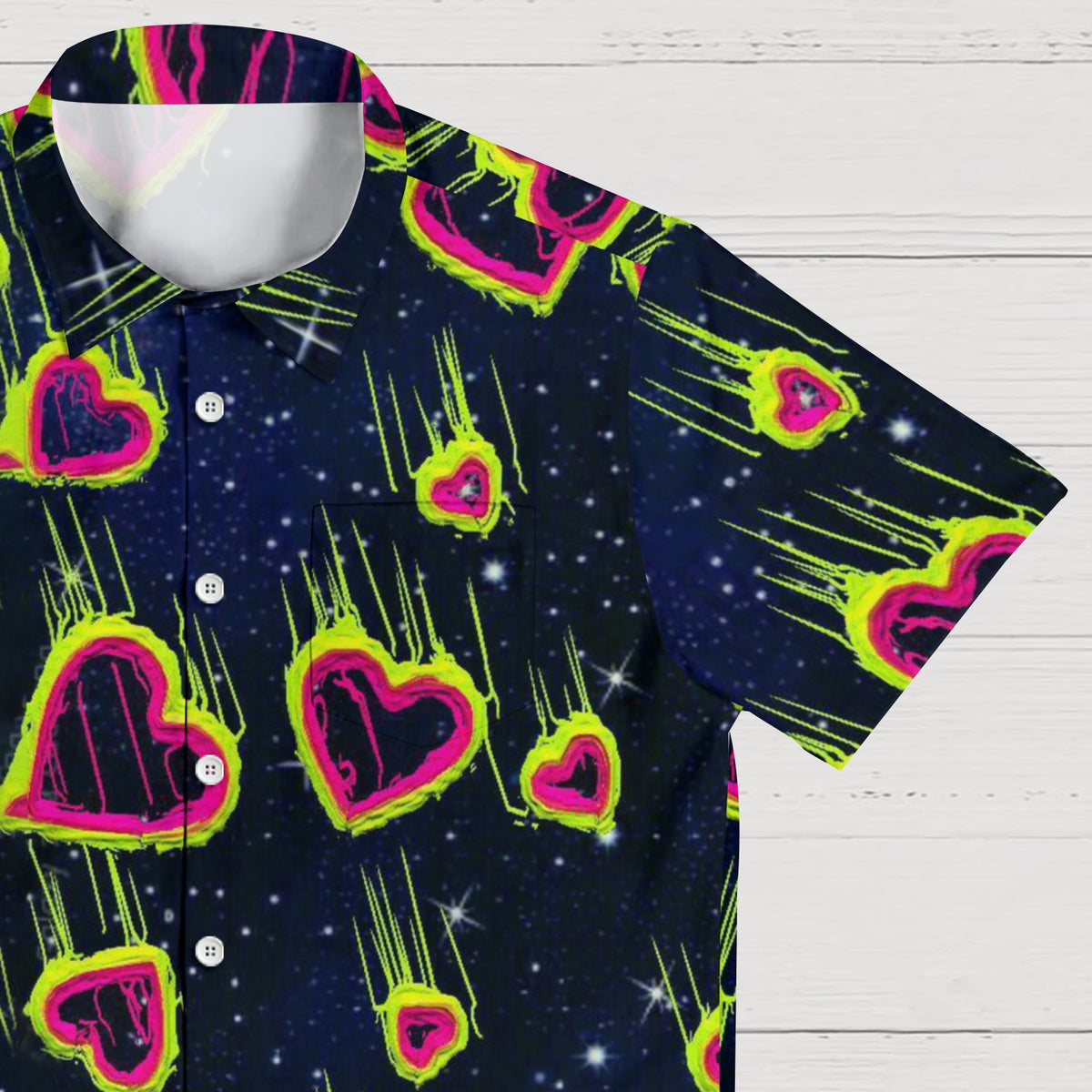 Men's Shirt Collar Resort Artistic Shooting Star Heart Printed Short Sleeve Shirt