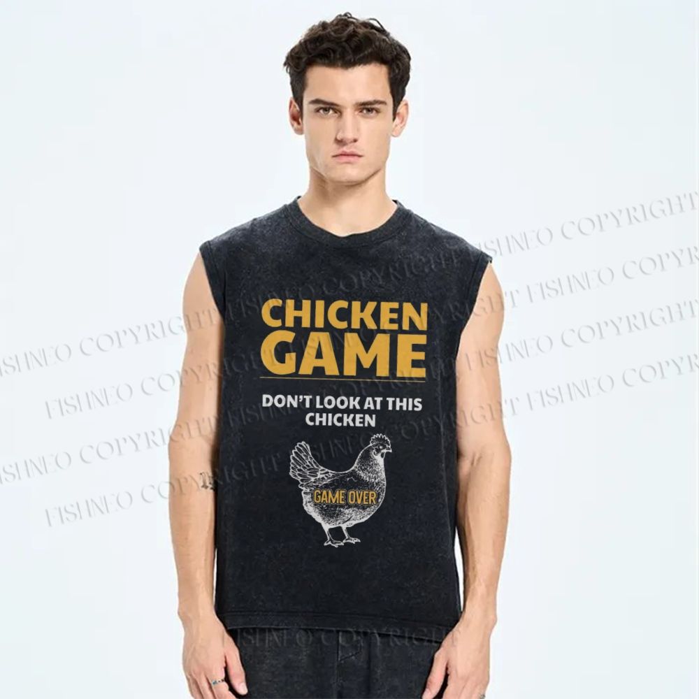 Unisex Chicken Game Funny Vintage Washed Tank Top