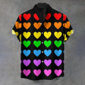 Men's Stand Collar Rainbow Heart Printed Short Sleeve Shirt