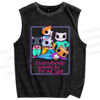 Unisex Wants To Be A Cat Printed Washed Tank Top