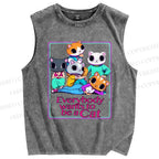 Unisex Wants To Be A Cat Printed Washed Tank Top