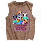 Unisex Wants To Be A Cat Printed Washed Tank Top