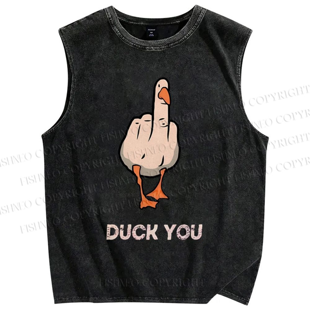 Unisex Duck You Printed Washed Tank Top