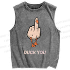 Unisex Duck You Printed Washed Tank Top