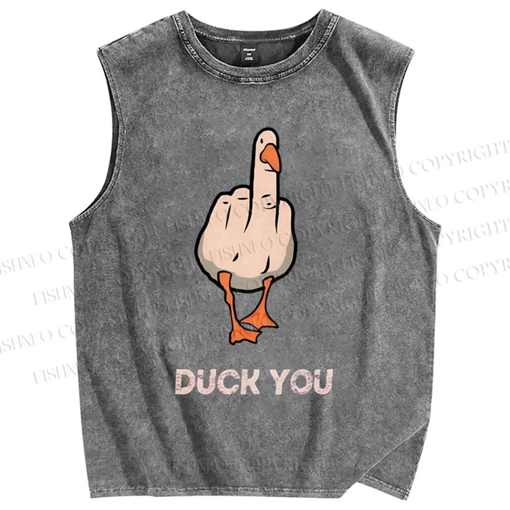 Unisex Duck You Printed Washed Tank Top