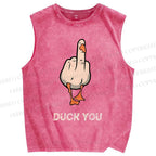 Unisex Duck You Printed Washed Tank Top