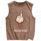 Unisex Duck You Printed Washed Tank Top