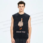 Unisex Duck You Printed Washed Tank Top