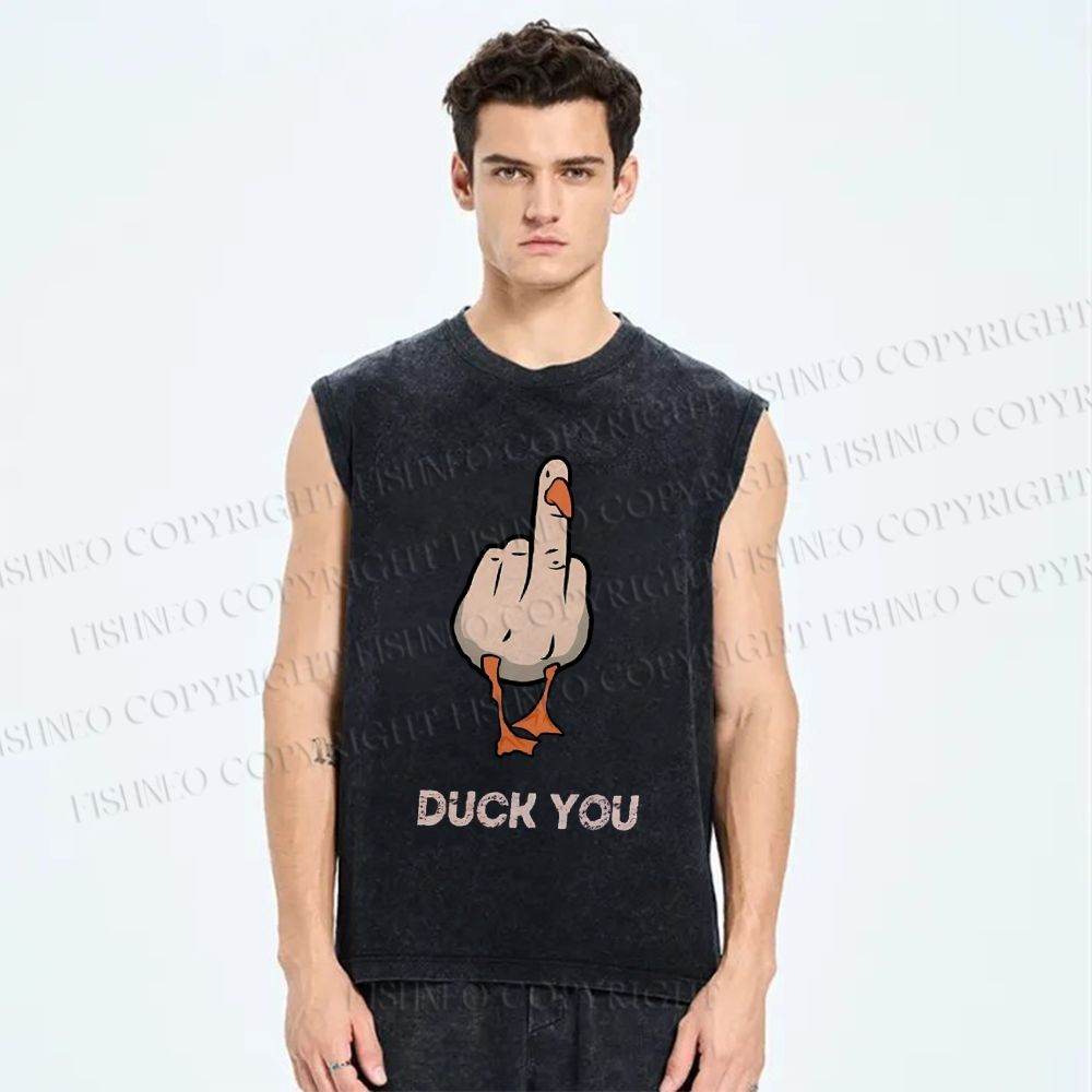 Unisex Duck You Printed Washed Tank Top