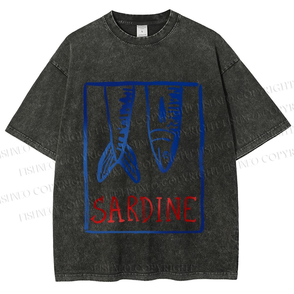 Unisex Vintage Sardine Fish In Box Printed Washed Tee