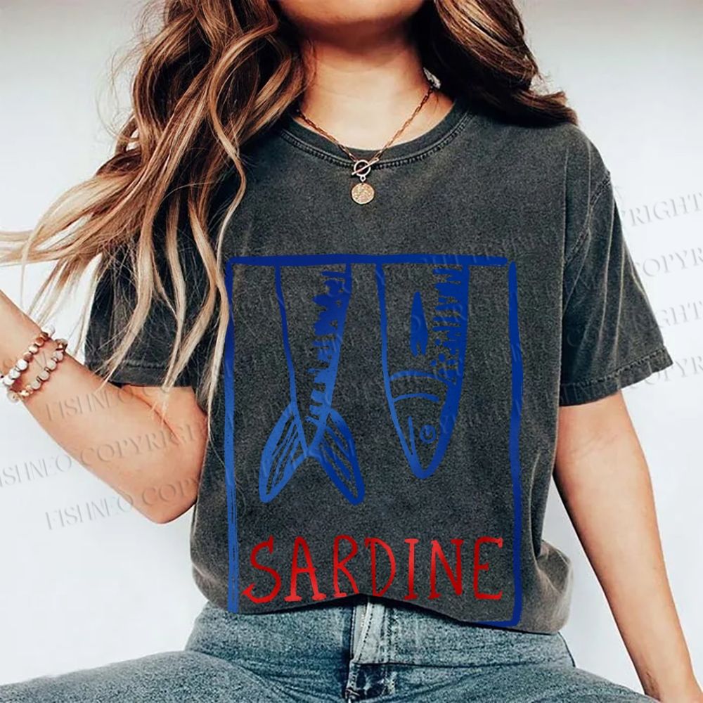 Unisex Vintage Sardine Fish In Box Printed Washed Tee