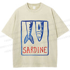 Unisex Vintage Sardine Fish In Box Printed Washed Tee