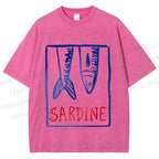Unisex Vintage Sardine Fish In Box Printed Washed Tee
