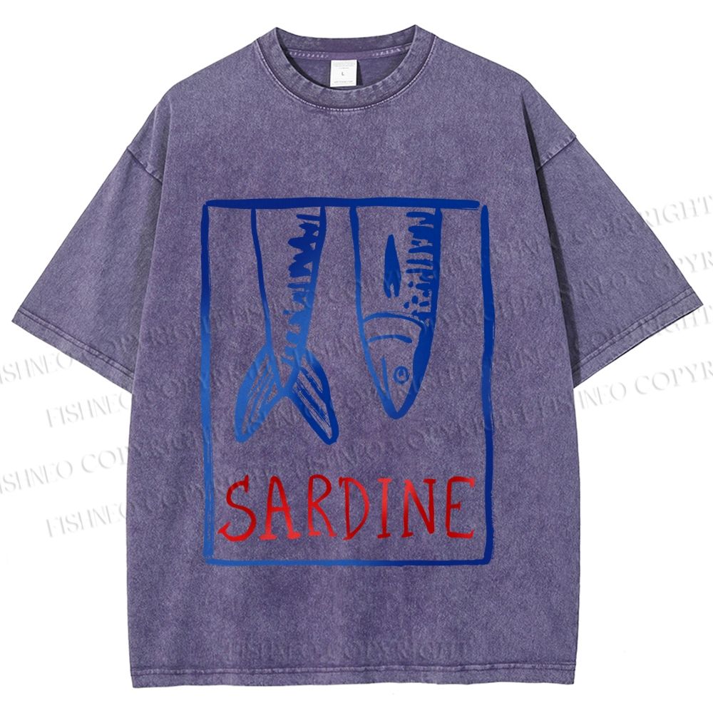Unisex Vintage Sardine Fish In Box Printed Washed Tee