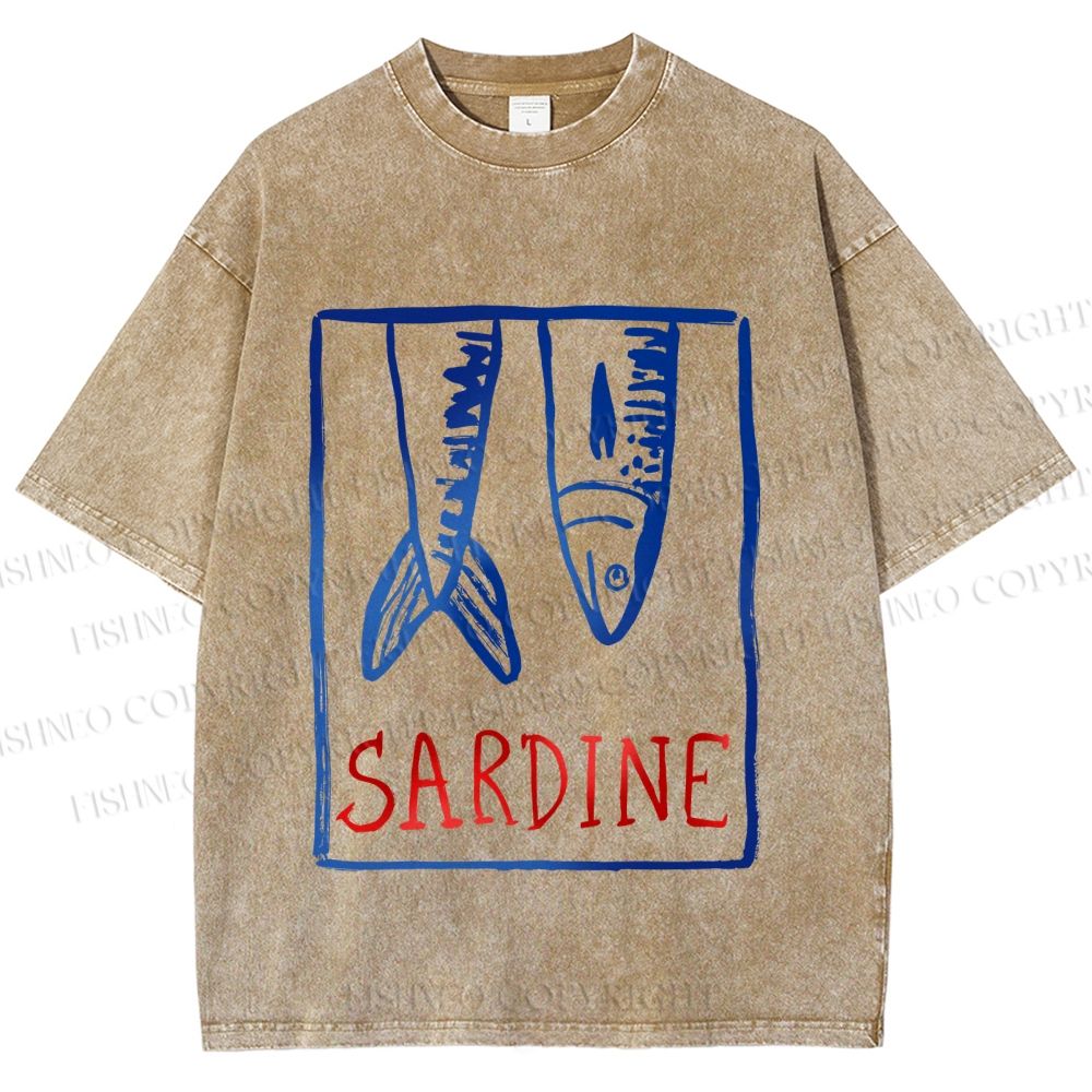 Unisex Vintage Sardine Fish In Box Printed Washed Tee