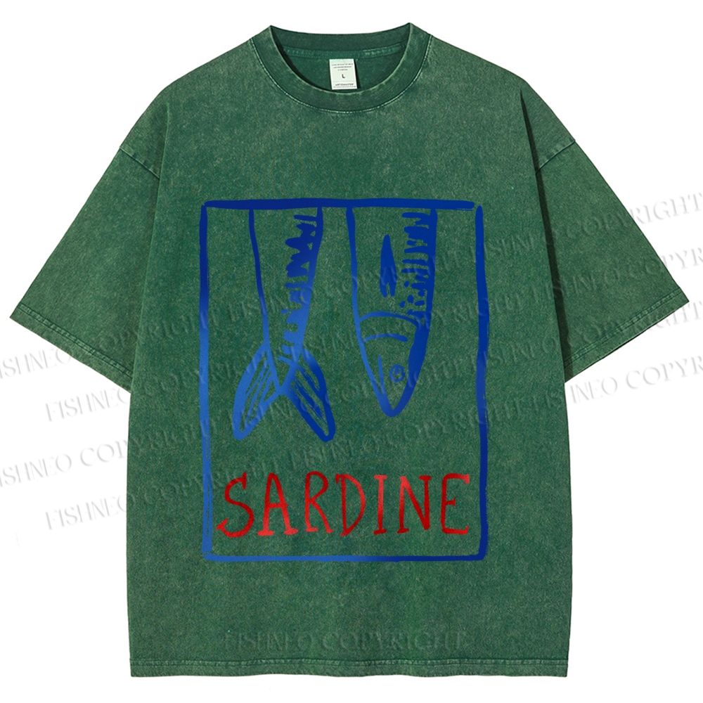 Unisex Vintage Sardine Fish In Box Printed Washed Tee