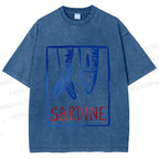 Unisex Vintage Sardine Fish In Box Printed Washed Tee