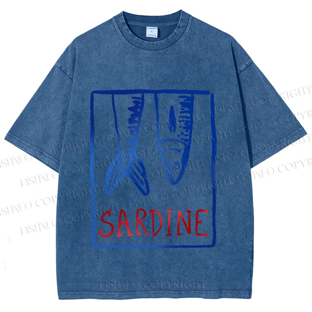 Unisex Vintage Sardine Fish In Box Printed Washed Tee