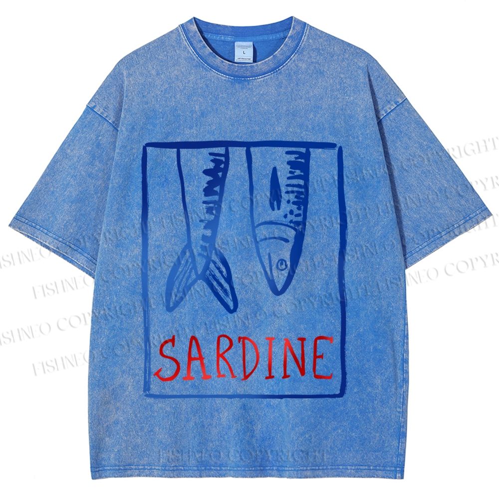 Unisex Vintage Sardine Fish In Box Printed Washed Tee