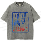 Unisex Vintage Sardine Fish In Box Printed Washed Tee