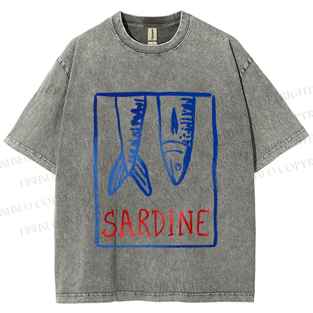Unisex Vintage Sardine Fish In Box Printed Washed Tee
