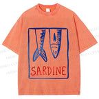 Unisex Vintage Sardine Fish In Box Printed Washed Tee