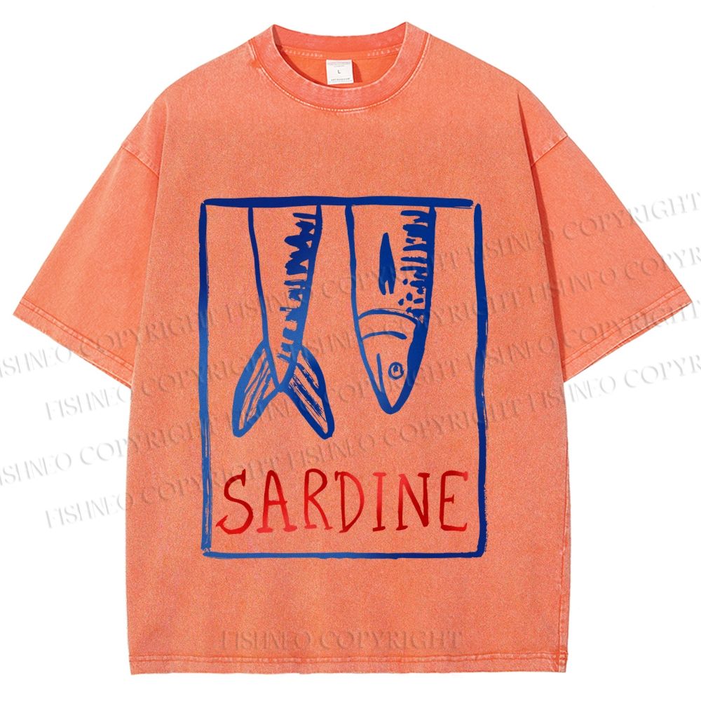 Unisex Vintage Sardine Fish In Box Printed Washed Tee