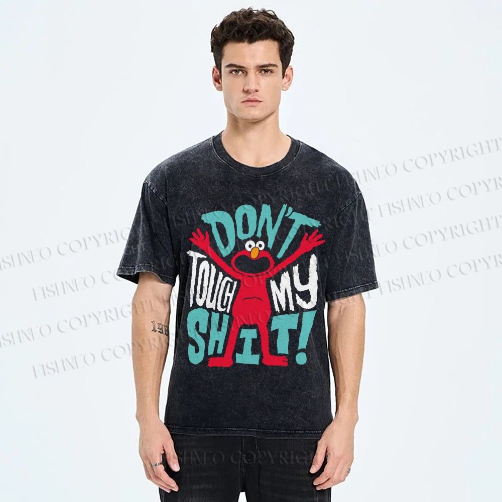 Unisex Sesame Street Don't Touch My Shit Printed Washed Tee