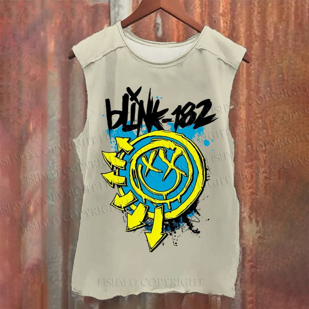 Vintage Blink Smile Face Washed Tank Top