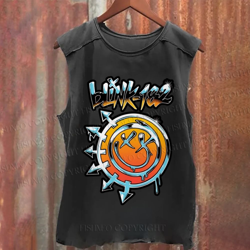 Vintage Blink Smile Face Washed Tank Top