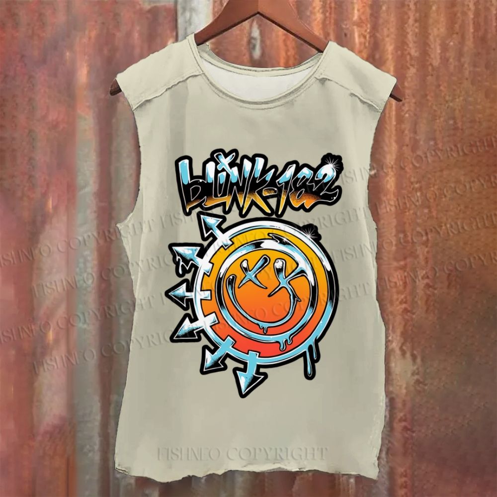 Vintage Blink Smile Face Washed Tank Top