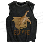 Unisex Box Cat Escape From Reality Printed Washed Tank Top
