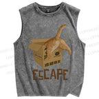 Unisex Box Cat Escape From Reality Printed Washed Tank Top
