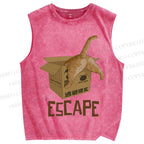Unisex Box Cat Escape From Reality Printed Washed Tank Top
