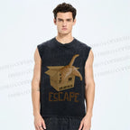 Unisex Box Cat Escape From Reality Printed Washed Tank Top