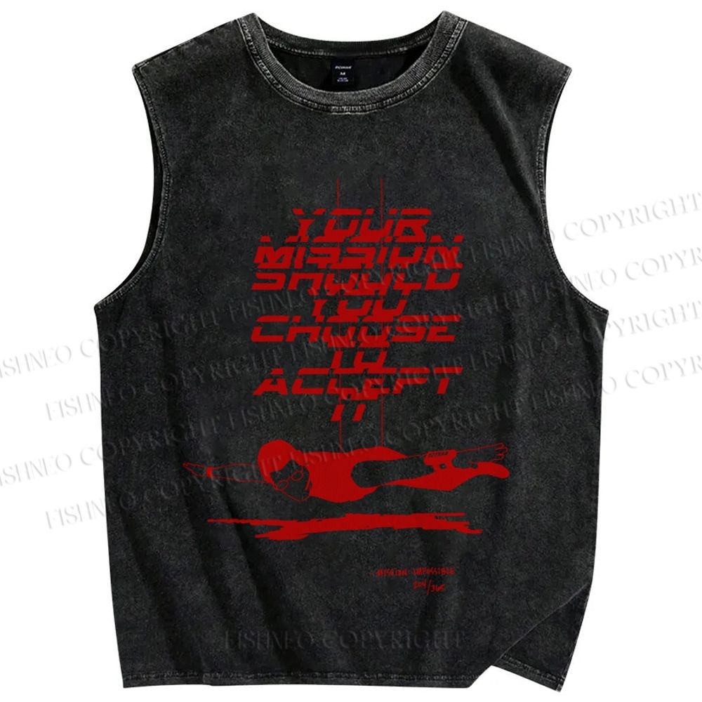 Unisex Mission： Impossible Printed Washed Tank Top