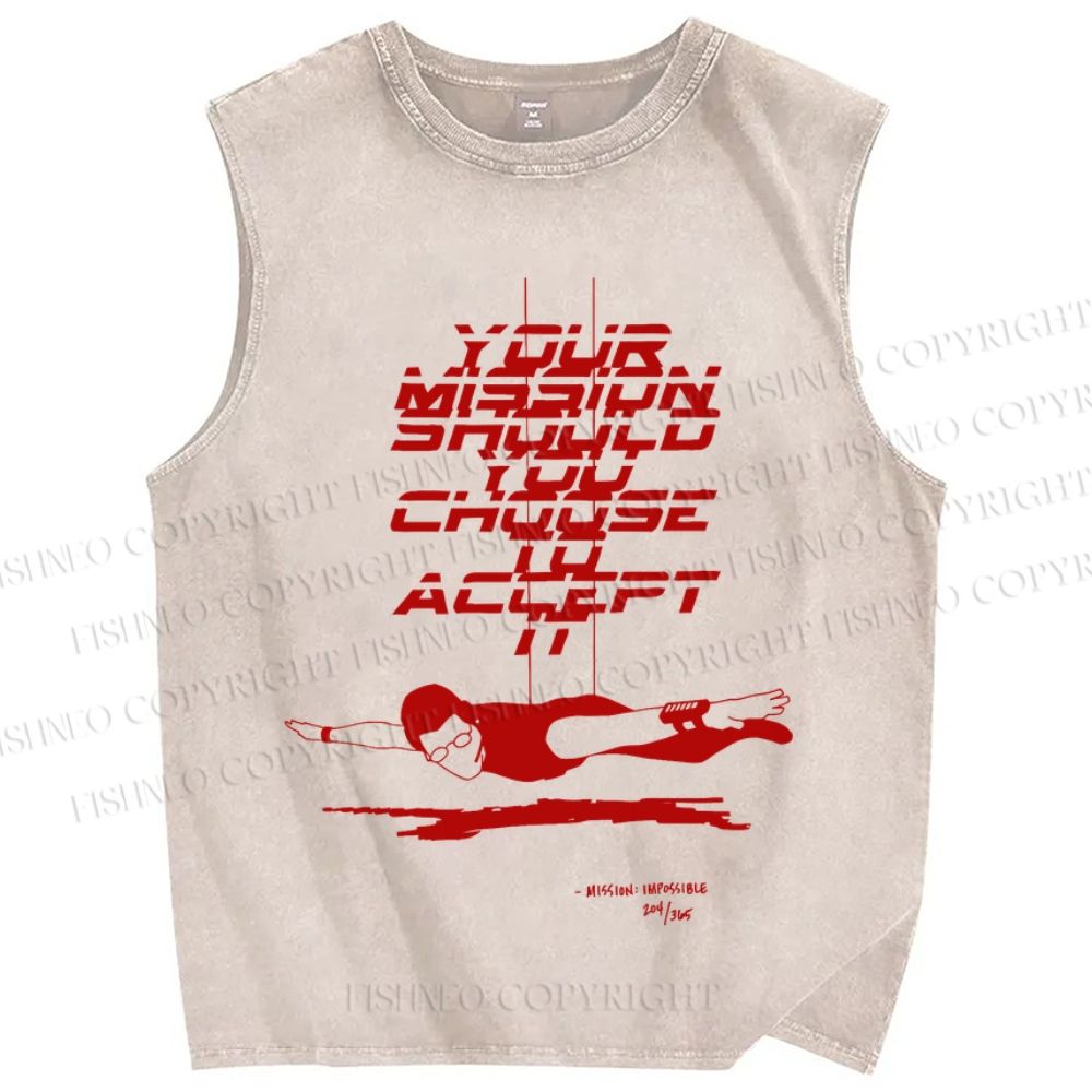 Unisex Mission： Impossible Printed Washed Tank Top