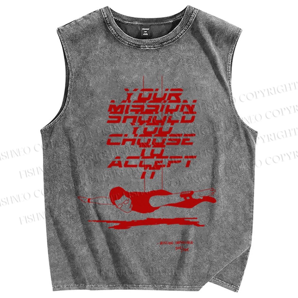 Unisex Mission： Impossible Printed Washed Tank Top