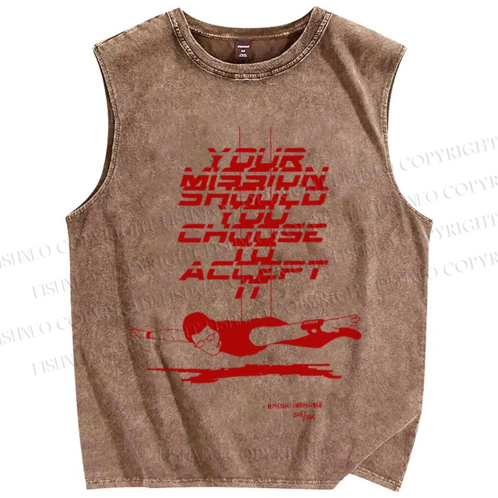 Unisex Mission： Impossible Printed Washed Tank Top