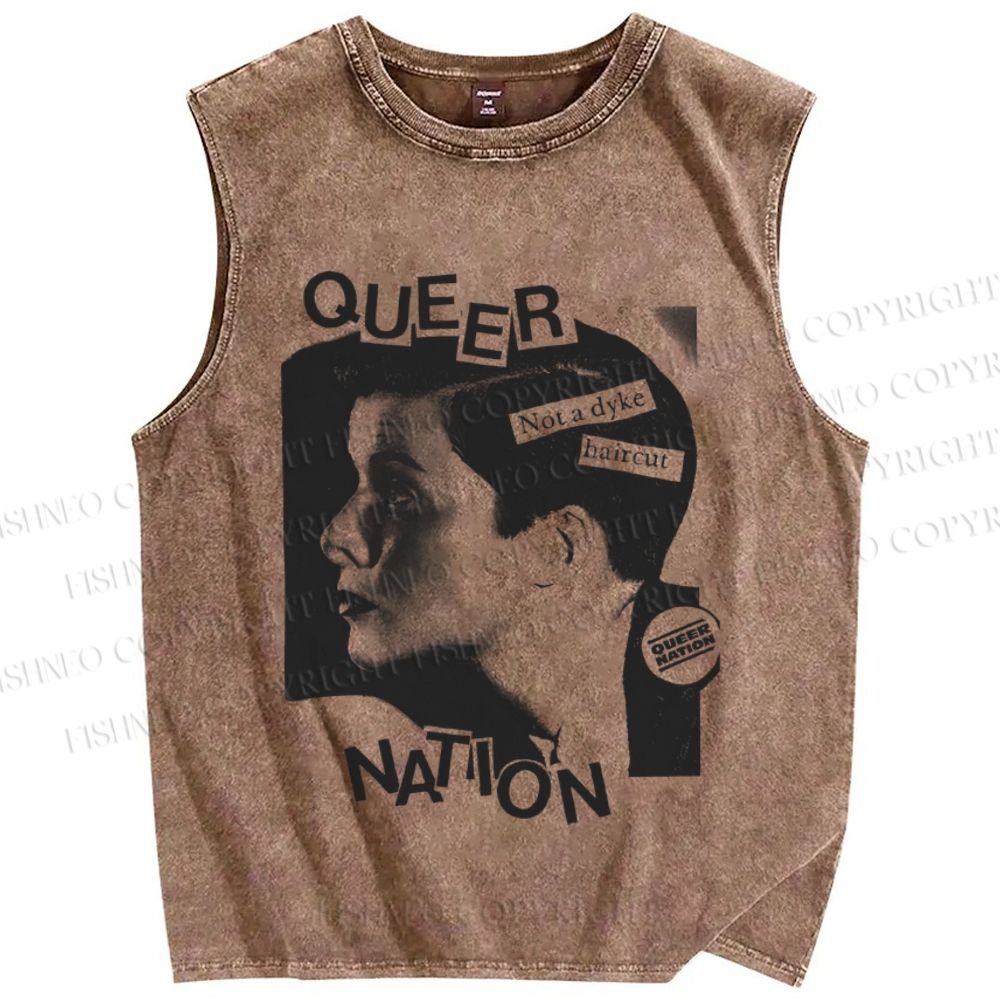 Unisex Pride Queer Nation Not A Dyke Haircut Printed Washed Tank Top