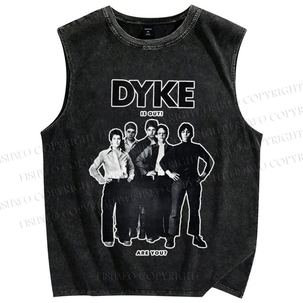 Unisex Pride Dyke Is Out Printed Washed Tank Top