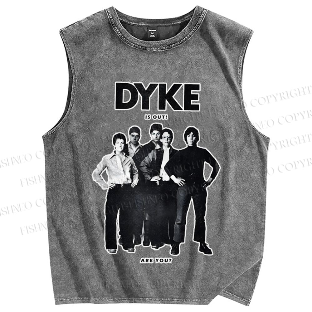 Unisex Pride Dyke Is Out Printed Washed Tank Top